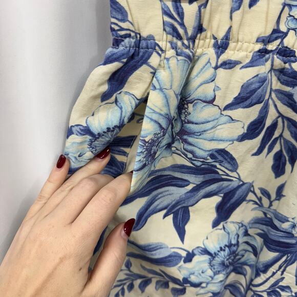 H&M Blue White Floral Linen Blend High Waist Pull On Pockets Short Shorts Small - Picture 2 of 5